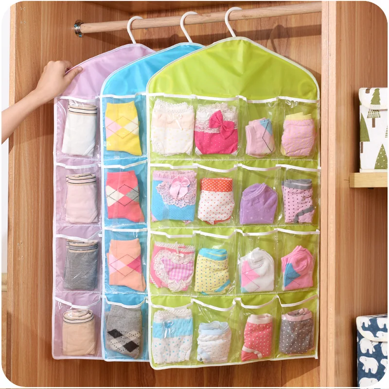 Sock Organizer Tray - Hot 16Pockets WardrobePockets Clear Hanging Bag