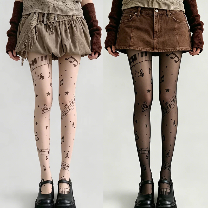Tights Pantyhose Sheer - Y2K Musical Note Print Sheer Pantyhose