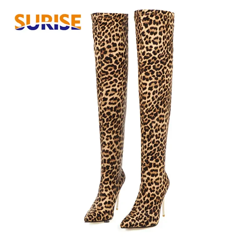 Knee High Sock Women - Plus Size Stretch Leopard Over Knee