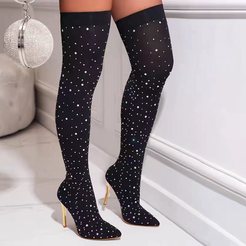 Rhinestone Slim Leg Stretch So - đánh giá và giá Knee High Sock Women